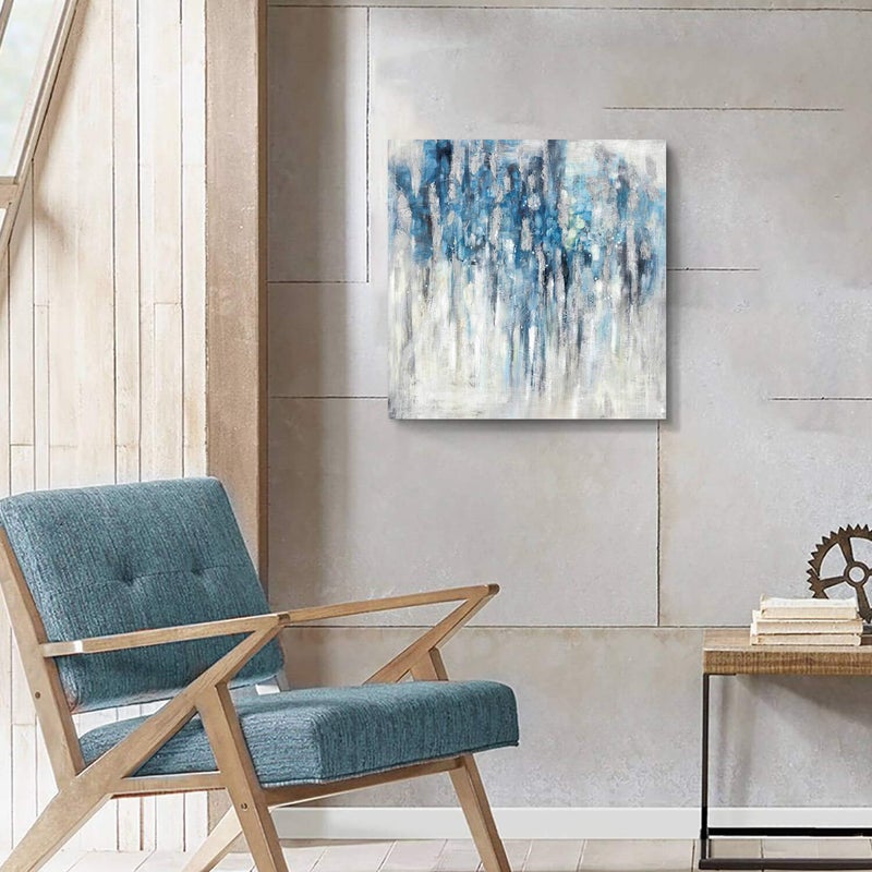 UTOP-art Abstract Wall Art Canvas Picture: Blue and Gray Artwork Modern Painting for Bathroom - Image 3